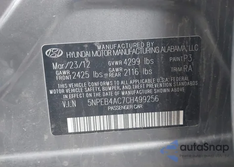2012 Hyundai Sonata Gls from USA, damaged, VIN 5NPEB4AC7CH499256